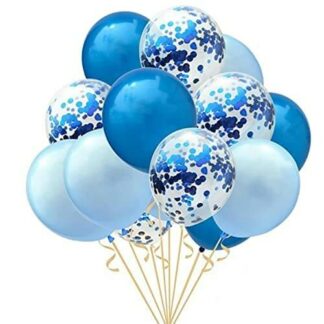 Bleu et Bleu Ciel Métallisé - Confettis et Hélium - Lot 20 Ballons